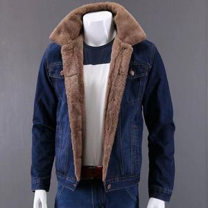 メンズジャケットプラスサイズS-5XLベルベット厚さデニムジャケット男性カジュアルラペルフリースジーンズファーカラー暖かい冬の衣類コート