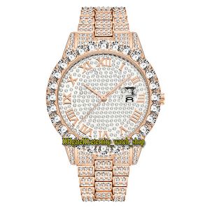 MissFox 2021 Eternity 2643 2 Hip Hop Fashion Mens Klockor CZ Diamant Inlay Dial Quartz Movement Men Watch Iced Out Diamonds Alloy Case Rose Gold Strap