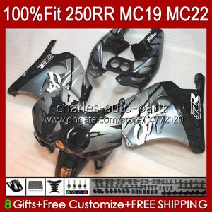 Injection Mold Fairings For HONDA CBR 250RR 250 RR CC 250R CBR 250CC 1988-1989 Bodys 112HC.117 CBR250 RR CC 1988 1989 MC19 88-89 CBR250RR 88 89 OEM Full Kit black silvery