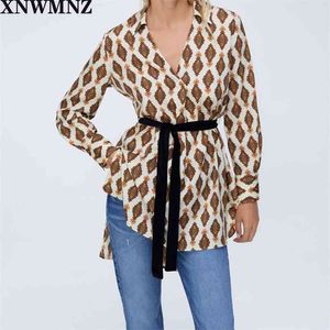 Kadınlar Vintage Totem Çiçek Baskı Kadife Sashes Uzun Tahmin Bluz Bayan Retro Kimono Gömlek Femininas Blusas Tops 210520