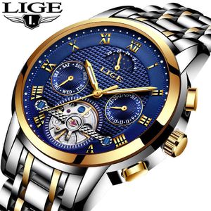 LIGE Herrenuhren Militär Sport Top Marke Mechanische Uhr Männer Luxus Business Mode Wasserdichte Uhr Relogio Masculino + Box 210527