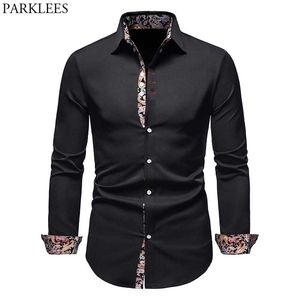 Stylish Paisley Patchwork Dress Shirts Men Fashion Long Sleeve Classic Fit Shirt for Men Casual Button Down Chemise 3XL 210522