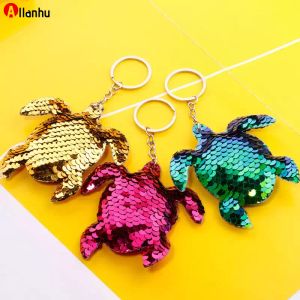 NEW! Creativity Bling Sequin Keychain Pendant Crafts Colorful Shiny Tortoise Car Key Chain Ring Ladies Bag Pendants Jewelry Accessories Gift