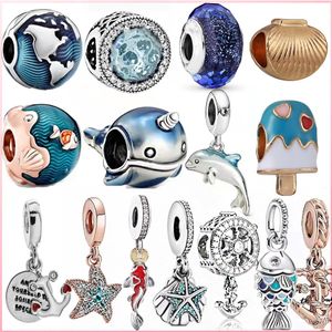 Fit Pandora Charme Pulseira Dolphin Cogumelo Starfish Esmalte de Prata Encantos Pingente Bead 925 Prata Dangle Diy Jóias Europeias Cadeiras Cadeia Colar Colar