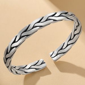 Fashion 925 Sterling Men's Lovers Cuff Bracelet,Thai Silver Opening Retro Twist Women's Bracelet, Friendship Jewelry Gift