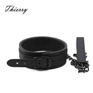 Nxy Adult Toys Thierry Sm Products Bondage-Halsband mit Metallkette, Leine, Bdsm-Sex, Kunstleder-Fessel, Fetisch, 1207