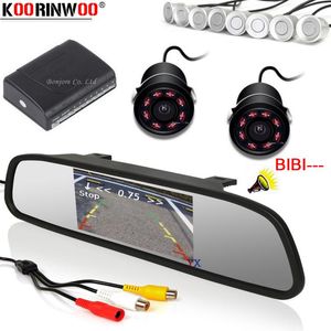 Telecamere retrovisori per auto Sensori di parcheggio Koorinwoo Elettromagnetico Parktronic Video 8 Cicalino Fotocamera frontale 4 Monitor LCD a specchio