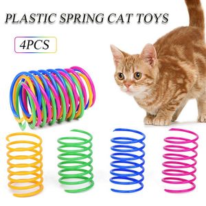 Katze Spielzeug 4Pcs Frühling Spielzeug Lustige Kunststoff Flexible Spule Interaktive Spielen Puzzle Spielzeug Für Kätzchen Pet Liefert Produkt