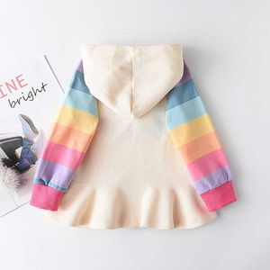2021春秋の赤ちゃんガールズドレス縞模様の綿の王女のドレス長袖の女性の水玉衣服赤ちゃん女の子レインボードレスQ0716