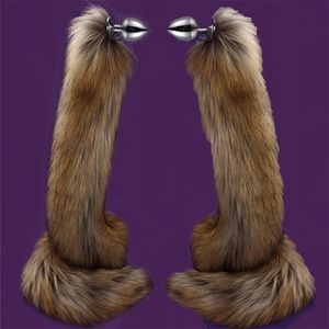 78cm Super Long Tail Anal Plug Faux Fur Metal Butt Cosplay Role Adult Novelty Beads Sex Toys For Man Women 211108