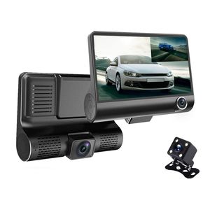 4 tum bil DVR -kamera Kör Video Recorder 3 Lens Dashcam Front 170 ° Bak 140 ° Interiör 120 ° FHD 1080P