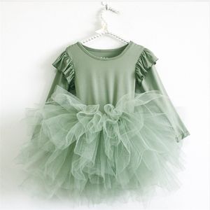 Baby Girl Princess Tulle Sukienka Fluffy Z Długim Rękawem Niemowlę Toddler Puffy Tutu Black Green Party Page Connert Clothing 1-10Y 220309