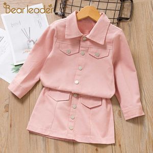 Bear Leader Girls Dress New Spring Casual Kids Girl Party Dress Jackor Coat och Klänning 2st Kound Kids Outwear Vestidos Kläder Y0726