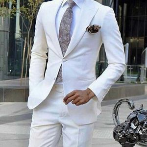 화이트 웨딩 턱시도 for groom eleked 옷깃 슬림 맞는 남자 정장 패션 디자인 비즈니스 착용 2 조각 재킷 바지 2021 x0909