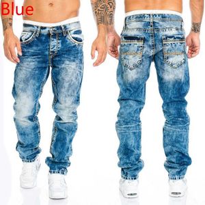 Mäns jeans tvättade fickor raka denim byxor män designer jeans hip hop style jogging jeans casual streetwear byxor 211009