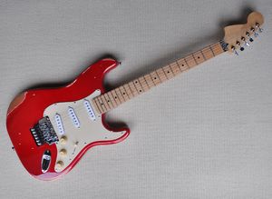 Red Relic 6 Strings Electric Guitar with Reversed Headstock,Floyd Rose,Maple Fretboard,Can be Customized