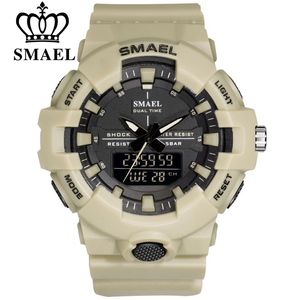 Smael Dual Display Klockor Män Lyxig Digital-Watch Chronograph Militär Analog Quartz Sports Klocka Led Armbandsur Dropshipping X0524