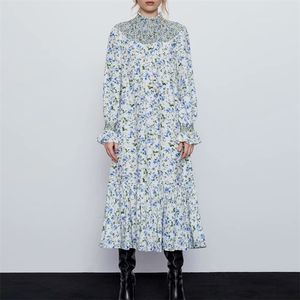 Summer Women's Vintage Dress Long Sleeve Floral Print Vacation style es Female Elegant Chiffon Straight Loose 210513