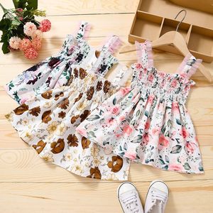 crianças roupas meninas lace sling flor impressão dress crianças floral princesa vestidos moda verão boutique bebê roupas m3690