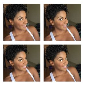 Afroamerikansk mjukt brasiliansk kort pixie cut curl black wigs simulering mänskligt hår kinky lockig peruk för kvinnor