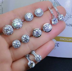 Meibapj 6 estilos Real Moissanite Diamond Stud 925 Sterling Silver Fashion Pendientes de flores Joyería fina para las mujeres