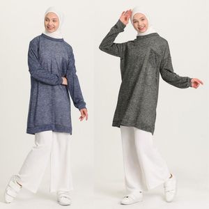 Ethnic Clothing Pocket Tunic Plain Unlined Long Sleeve Zero Collar Season Solid Color Women Muslim Fashion Seasonal Hijab Sports Casual