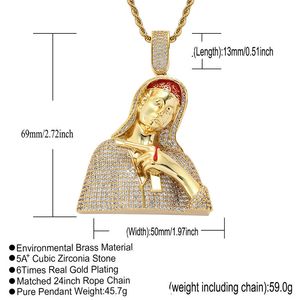 Notre Dame Pistol Blood Dripping Hip Hop Pendant Necklace Solid Back Character Portrait Retro Punk Jewelry