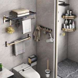 Towel Racks Bathroom Hardware Set Space Aluminum Rack Corner Shelf Luxury Shower Storage No-drill Toilet Brush Home Organizer