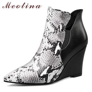 Stivaletti autunno Donna Vera pelle Zip Zeppe Tacco corto Stampa serpente Scarpe alte da donna Taglia 34-39 210517