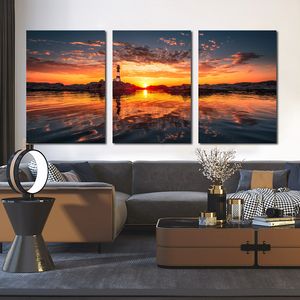 Zachód słońca Morze Jezioro Niebo Plakaty Płótno Drukuje Krajobraz Malarstwo Home Decor Wall Art Dla salonu Sofa Zdjęcia Chmury Brak ramki