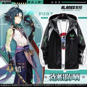 Genshin Impact Cosplay Costume Xiao långärmad modejacka kappa spelkläder unisex hoodie blixtlås huva tröja nya toppar y0903