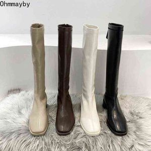 2021 frauen Knie-Hohe Leder Stiefel Mit Breite Wade Zipper Fashion Square Toe Blakc Weibliche Sexy Lange Stiefel Winter frauen Schuhe Y1125