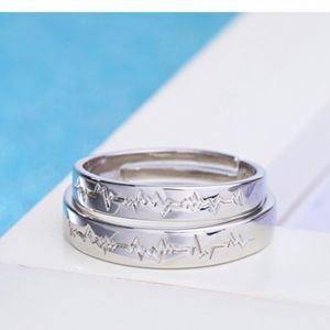 Offener, verstellbarer Herzschlag-Ring aus Silber, Paarringe für Damen und Herren, Verlobung, Hochzeit, Modeschmuck, Will und Sandy