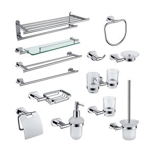 Hooks Rails Badrumstillbehör Mässing av handdukstång Cup Holder Rollpappershållare Soap Dish Glass Rack Ring Robe Hook Set Chrome Polished