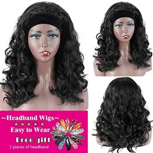 Syntetyczna peruka opaski na głowę łatwe zużycie peruki dla czarnych kobiet przyczepione naturalne czarne luźne luźne peruki czarne włosy codzienne stosowanie BEZPIECZNIE