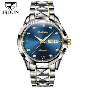 Japonia Ruch Luksusowy Zegarki Automatyczny Czarny Zegarek Mężczyźni Jsdun Stal Wodoodporna Sport Mechaniczny Zegarek 8813
