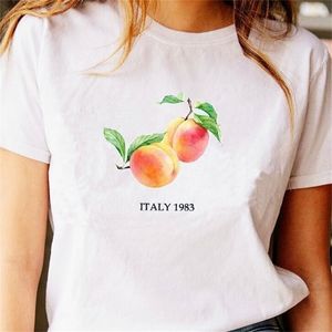 Sommar Fashion T Shirt Fashion Tees 80s Retro Style Peach Italien 1983 T-shirt Gullig estetisk Kortärmad Vit Tee Filmskjorta 210518
