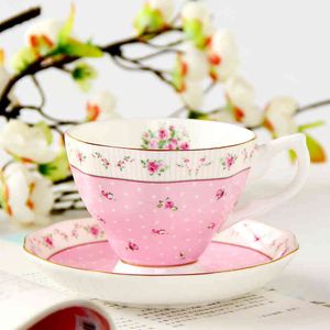 Ceramiczny i spodek Piękny Różowy Brytyjski Popołudniowy Zestaw Europejskiej Czarnej Herbaty Puchar Kawy Porcelek