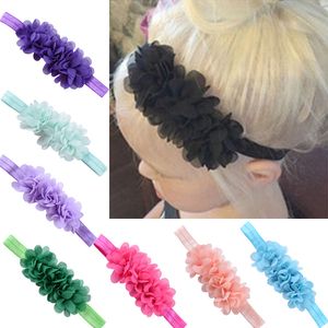 Moda belle neonate elastiche tre combinano fasce per capelli in chiffon con fiori all'ingrosso per fascia per bambini