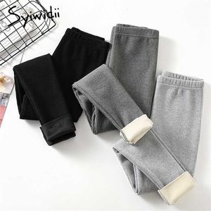 Syiwidii Leggings invernali da donna Pantaloni caldi Collant avvolgenti in pile isolante Calze elastiche a vita alta Pantaloni di velluto addensato 211203