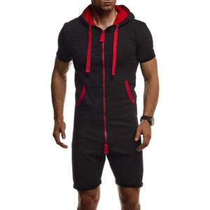 Jodimitty Letnie Mężczyźni Krótki Kombinezon Krótki Rękaw Zipper Solid Solid Mens Dres Ustawia One Piece Kombinezony Ustawia Sportwear X0610