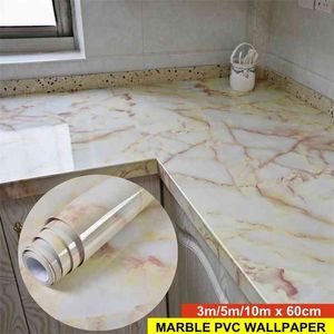 Carta da parati impermeabile autoadesiva con pellicola vinilica in marmo 3D per controsoffitti dell'armadio della cucina del bagno Carta da parati adesivo da parete in PVC 210722