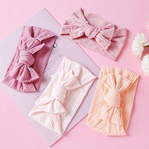 PC / Lot, födda Baby Girls Ribbed Bow Headband Kabel Sticka Wide Nylon Elastic Hair Band Dusch Present Po Props Tillbehör