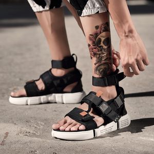 Moda verão homens sapatos gladiador sandálias abertas plataforma de pé plataforma de praia Botas de Roma estilo preto cinza sandálias de lona navio