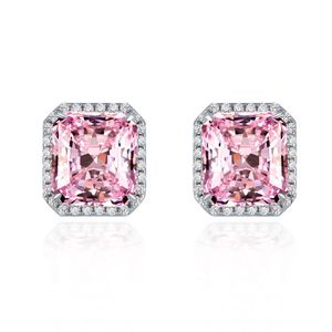 Kvadratisk 5ct Pink Diamond Stud Earring 100% Real 925 Sterling Silver Promise Bröllop Örhängen för Kvinnor Bridal Gemstones Smycken