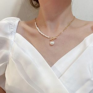 Vintage Irregular Pearl Lock Chains Necklace Geometric Pearl Pendant Love Necklaces for Women Trendy Jewelry