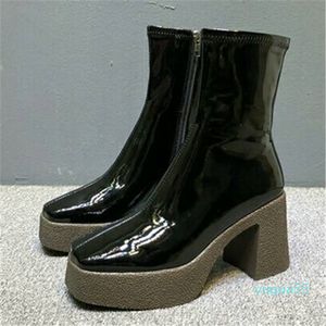 플랫폼 탄성 양말 스트레치 하이힐 여성 발목 부츠 브랜드 디자인 된 힐 짧은 부츠 청키 힐 신발