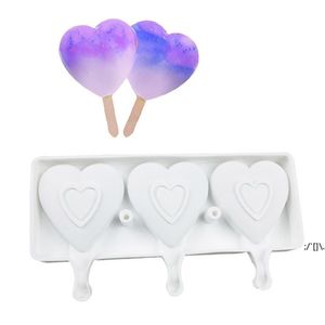 Food Safe Silicone Ice Cream Mold Tool 3 Cell Heart Shape Juice Popsicle Maker Dessert Molds Tubs Valentinea RRF13362