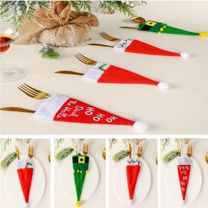 Storage Bags 10PCS Christmas Ornament Small Hat Knife And Fork Bag Kitchen Supplies Wine Bottle Cover Year Gift Navidad