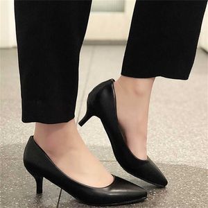 Rimocy Classic Crafted Toe 5 см STILETTO каблук накачки черные PU кожаные женские офисные Обувь удобная неглубокая одна женщина 2111123